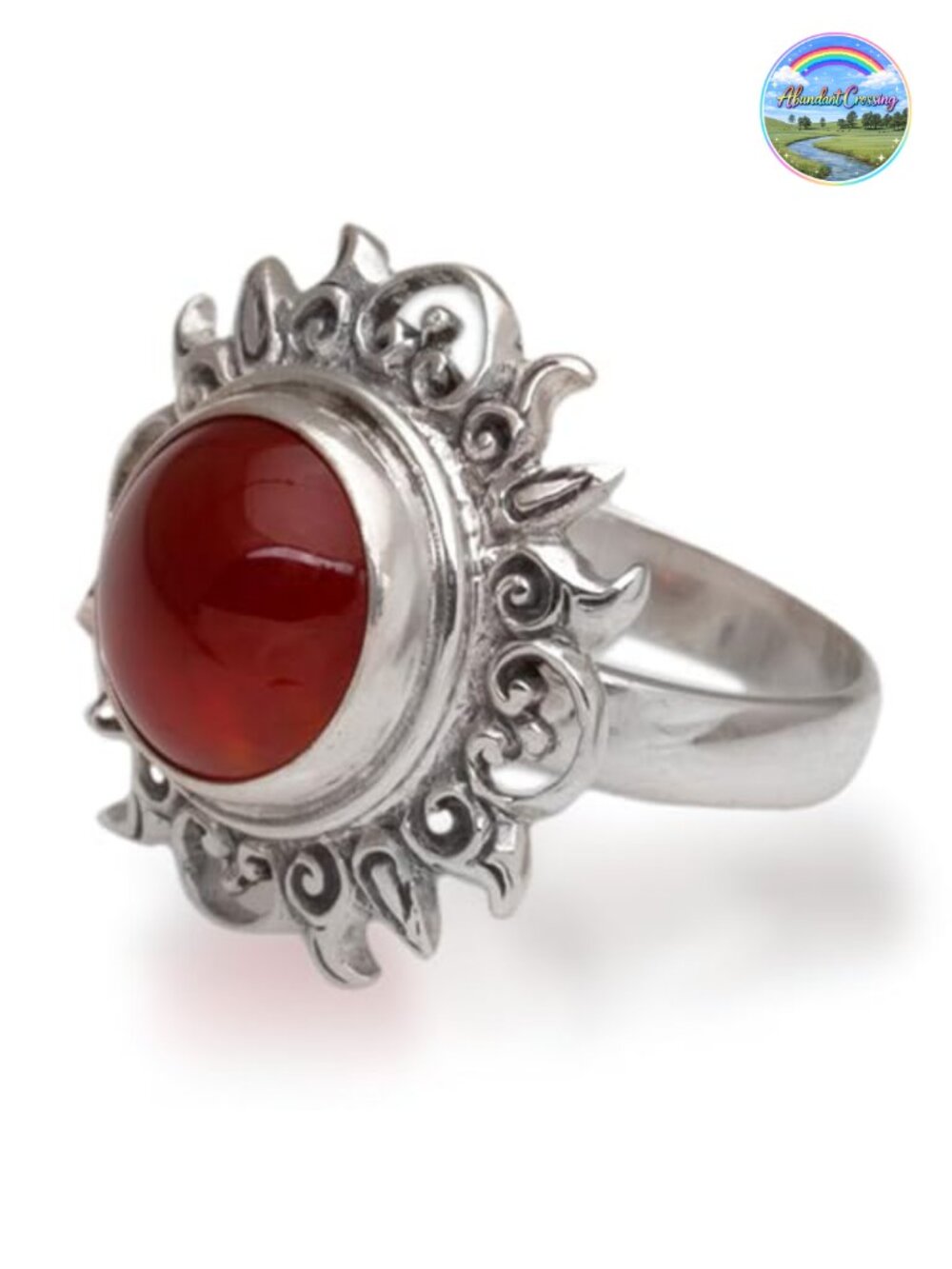 Handcrafted Sterling Silver Cocktail Ring, Carnelian Red Gemstone, Size 7,